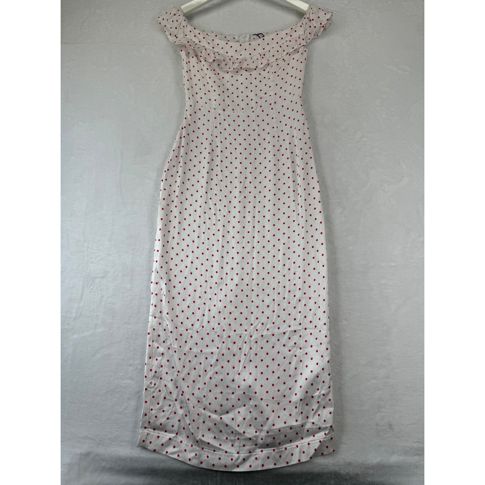Mohito Women Polka Dot Off Shoulder Ruffle‎ Midi Dress White Red Size 32 NWT